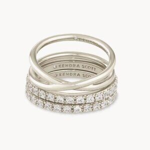 Kendra Scott Livy Silver Rings Set of 3 in White Crystal Size 6